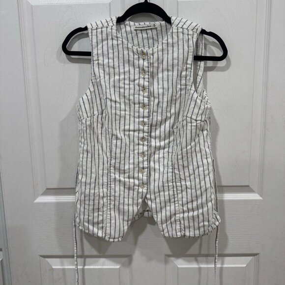 Women’s The A&F Mara Linen-Blend Button-Through Vest Medium M Striped - Picture 2 of 8